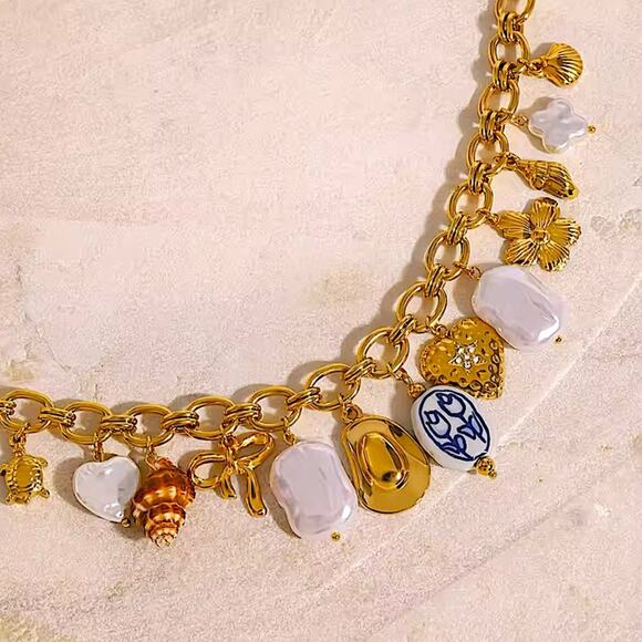 Stainless Steel Vintage Charm Necklace Gold Plated Choker Multi-charm Se… - Picture 10 of 13